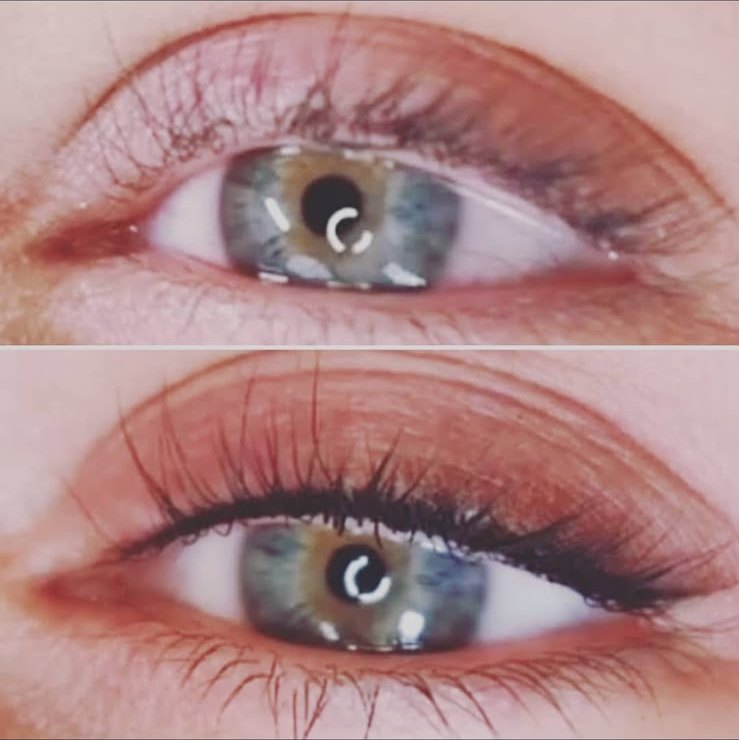 Lash enhancement — before and after: the lash line is intensified