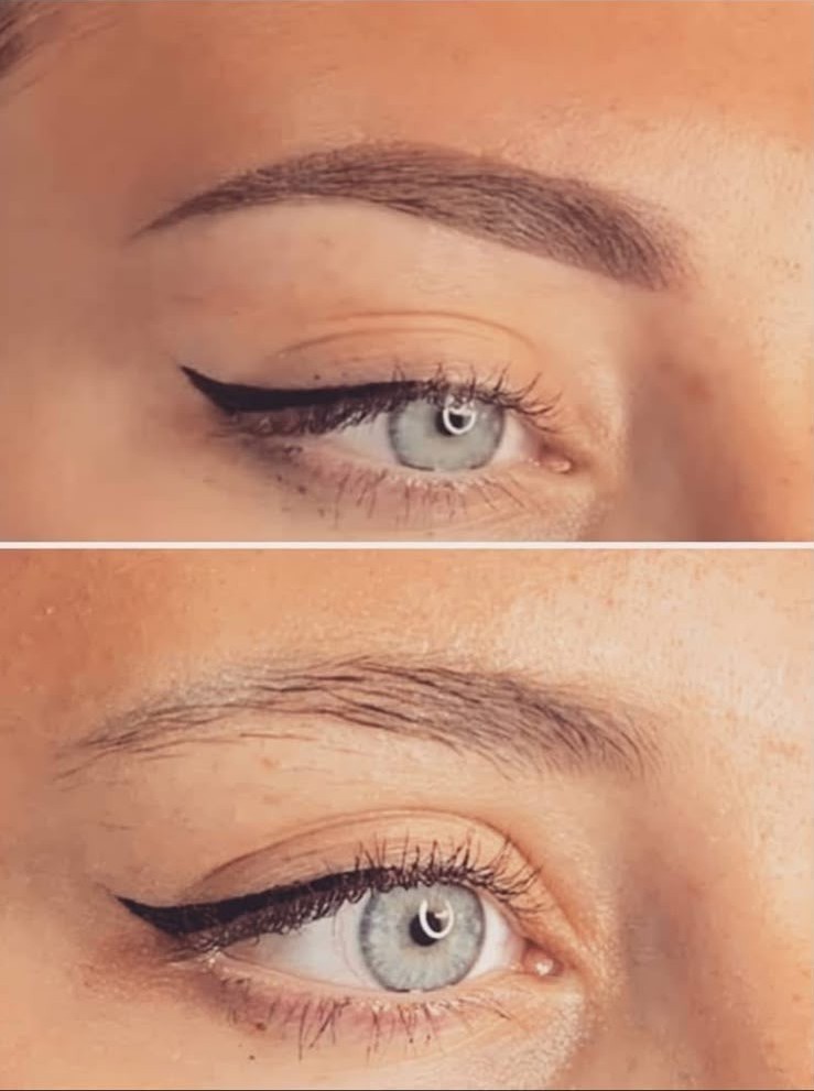 Sourcils poudrés naturels, avant et après