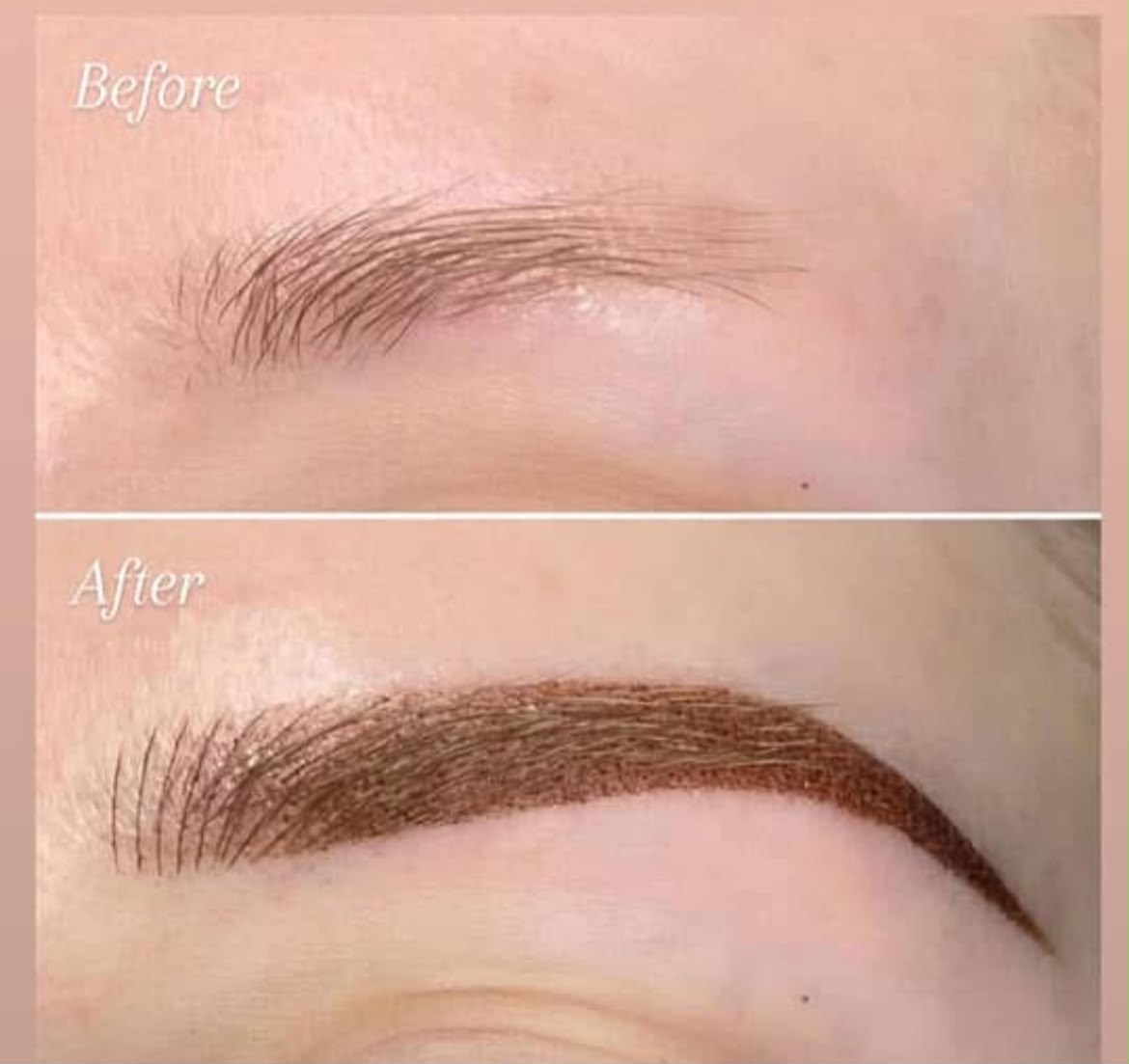 Sourcils combo poil à poil et effet poudré, avant et après