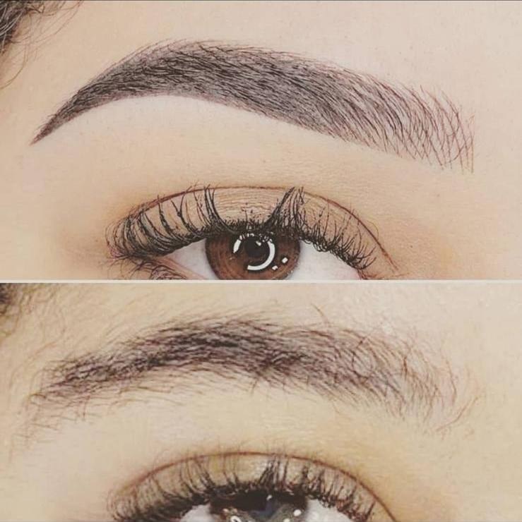 Sourcils redessinés, avant et après