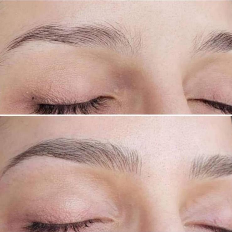 Sourcils redessinés, avant et après